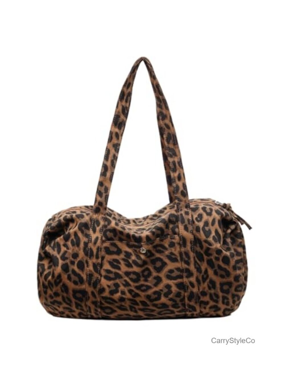 Vintage Leopard Print Boston Barrel Nylon Shoulder Bag Travel Purse